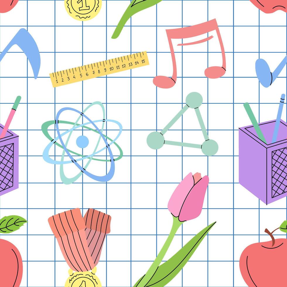 Back to School, flat style school supplies seamless pattern. Education Concept. Back to School vector