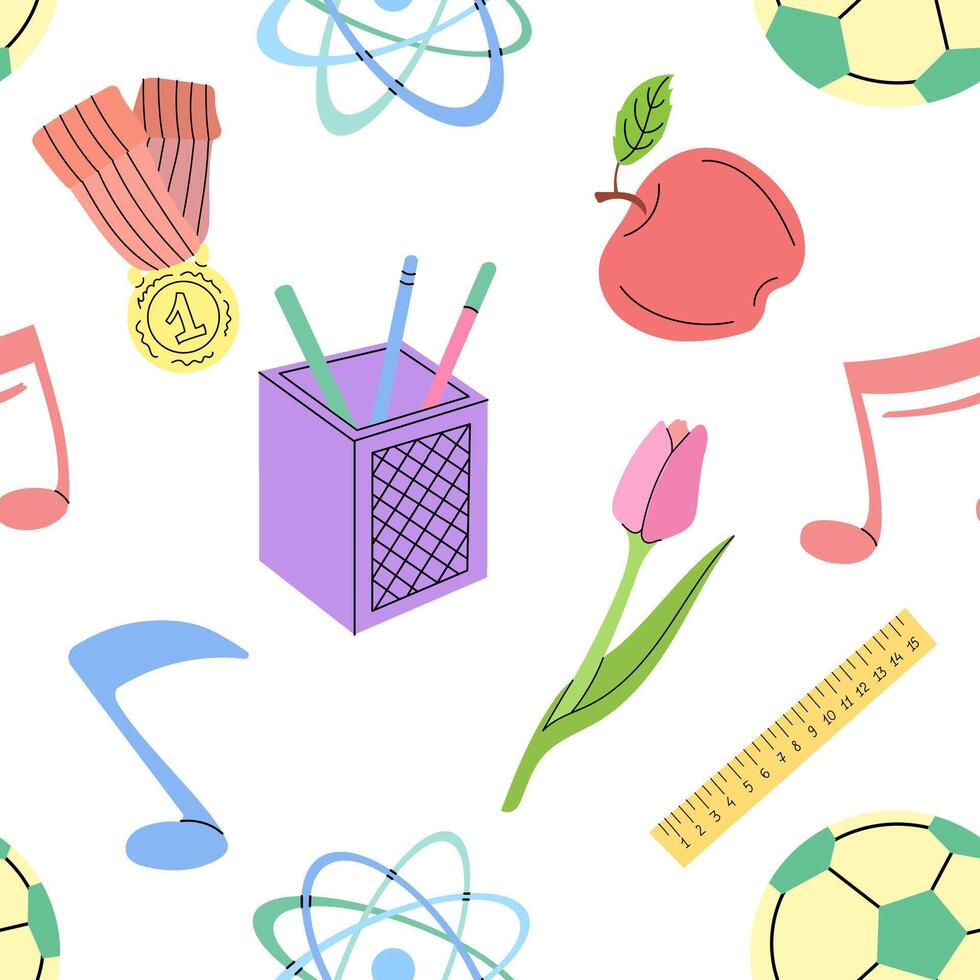 Back to School, flat style school supplies seamless pattern. Education Concept. Back to School vector