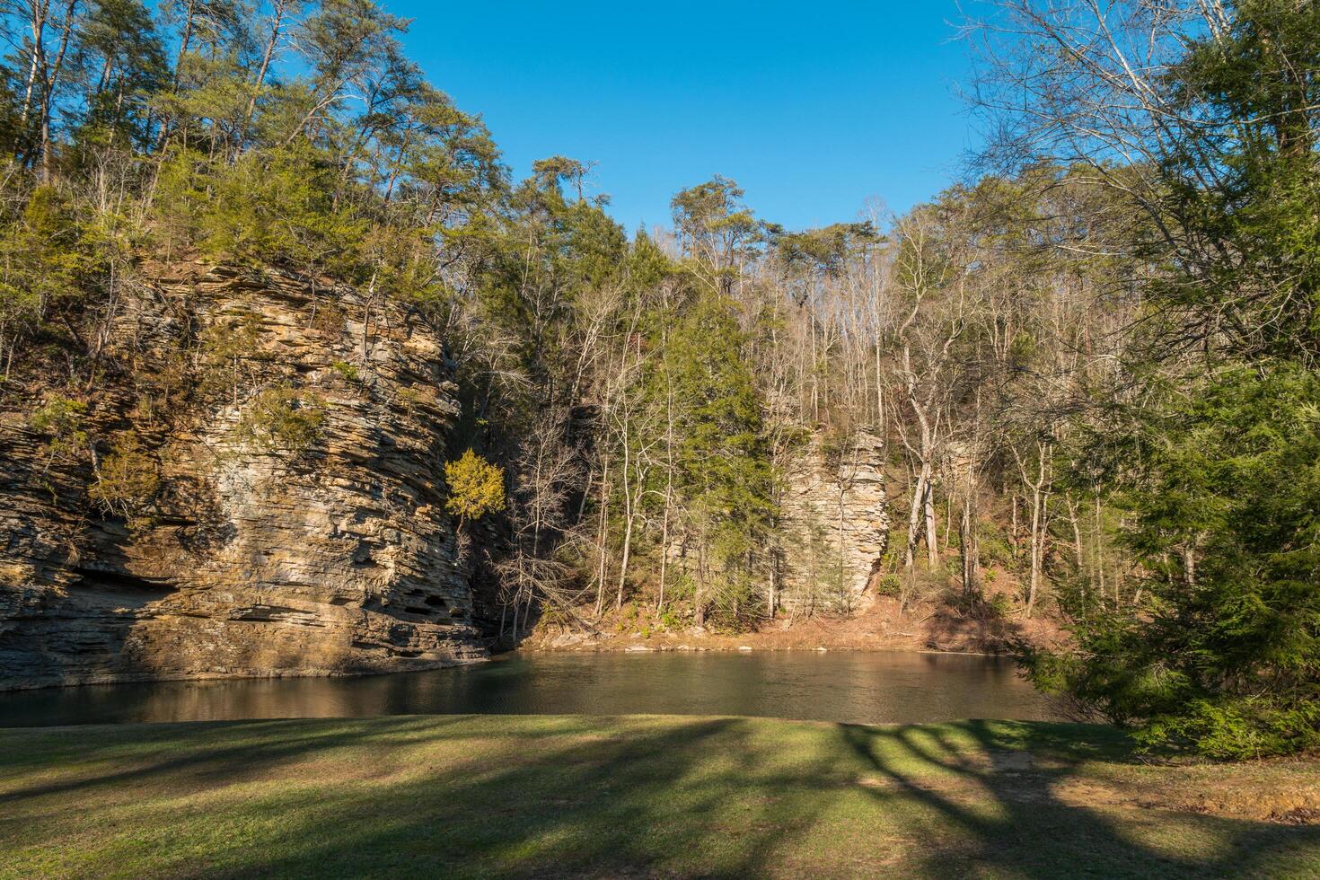 Rock cliffs along the river photo