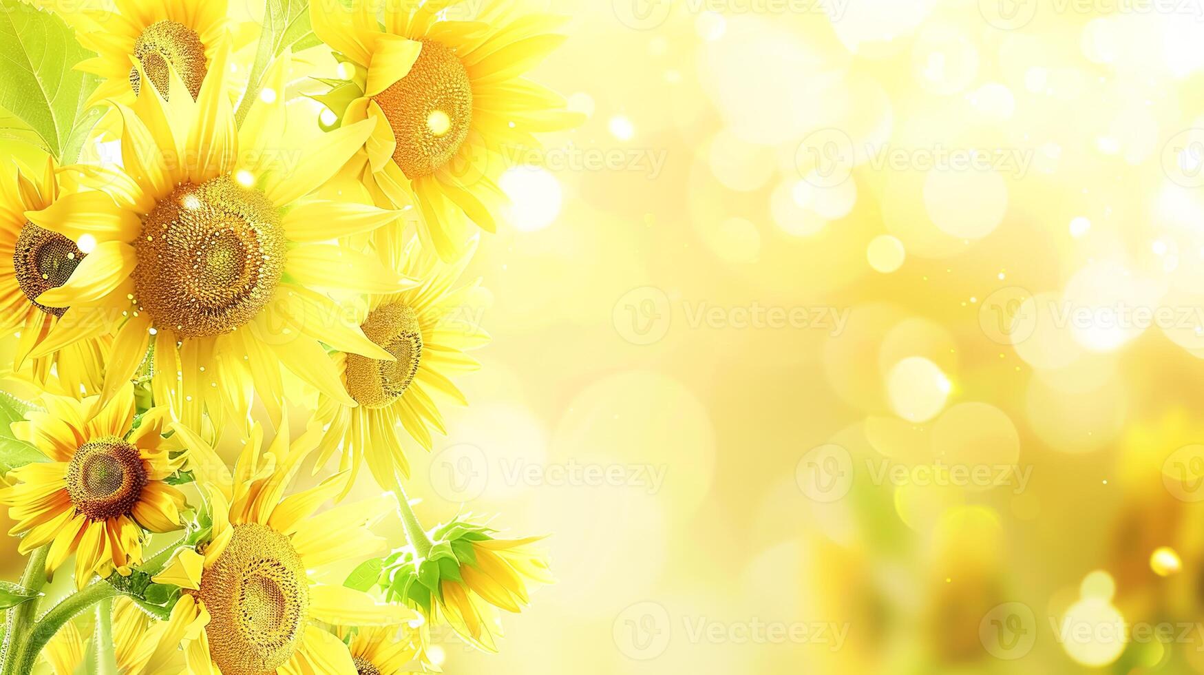 A close-up of a sunflower glowing in the warm sunlight, highlighting the bright yellow petals and detailed texture photo