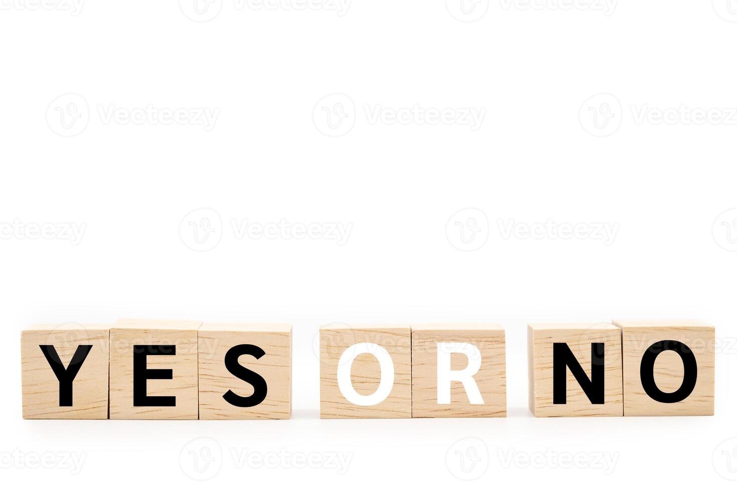 yes or no wooden blocks representing the choice symbol. isolated on white background and copy space. decision making concept. photo