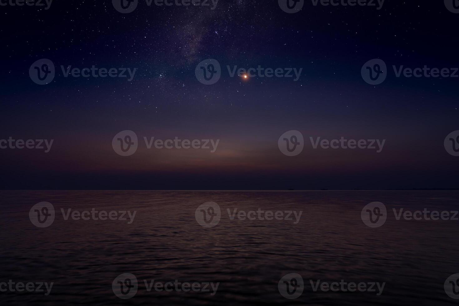 The sky with star at the lake in the twilight after sunset. photo