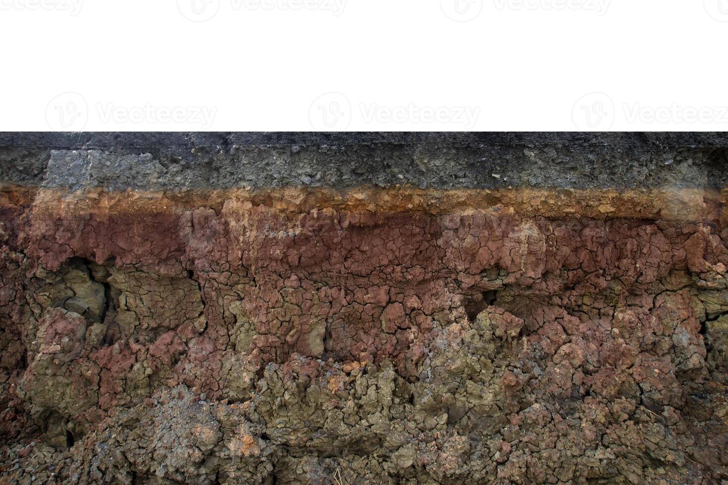 The curb erosion from storms. To indicate the layers of soil and rock. photo