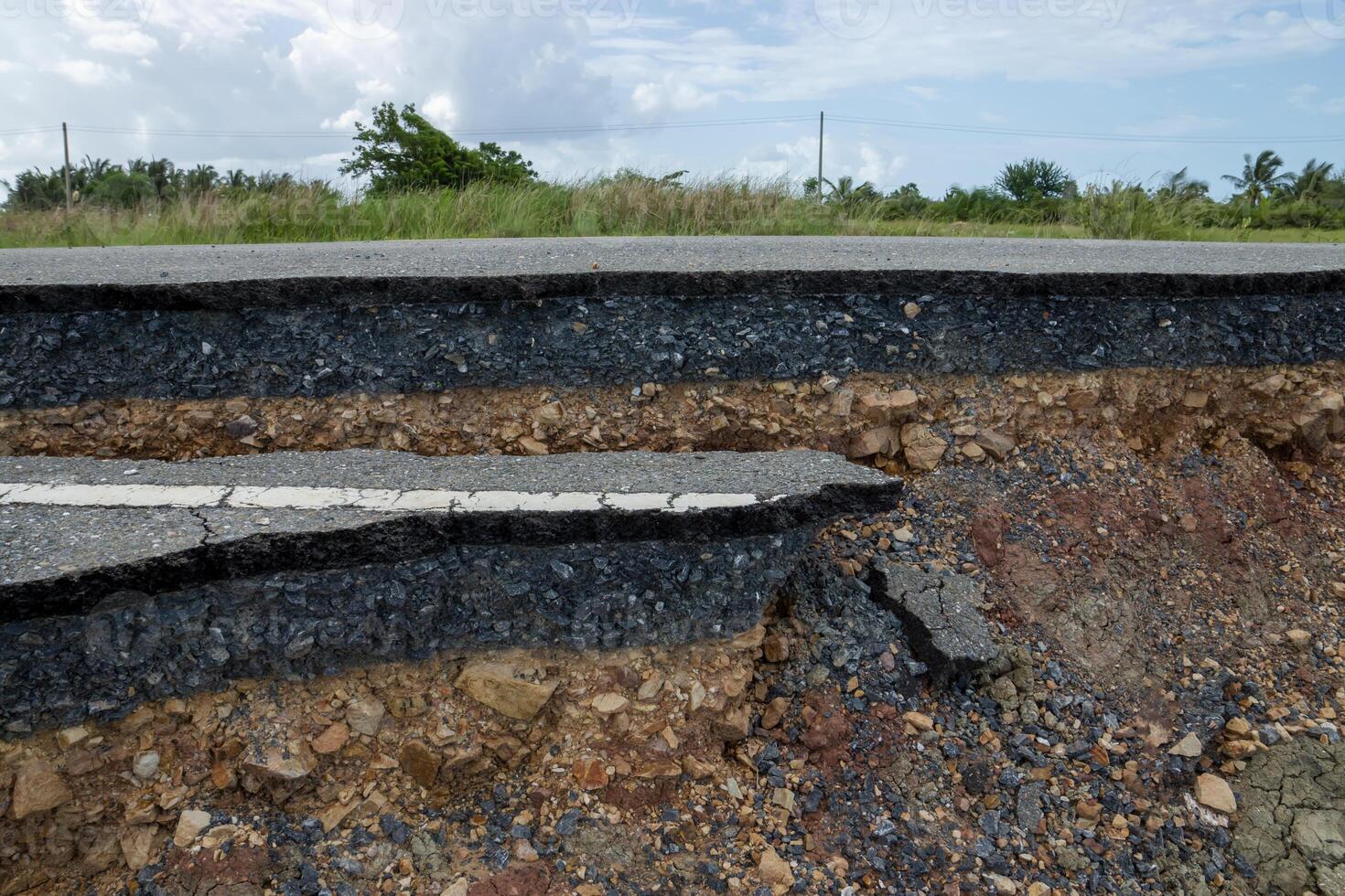 The layers of soil and rock of road. photo