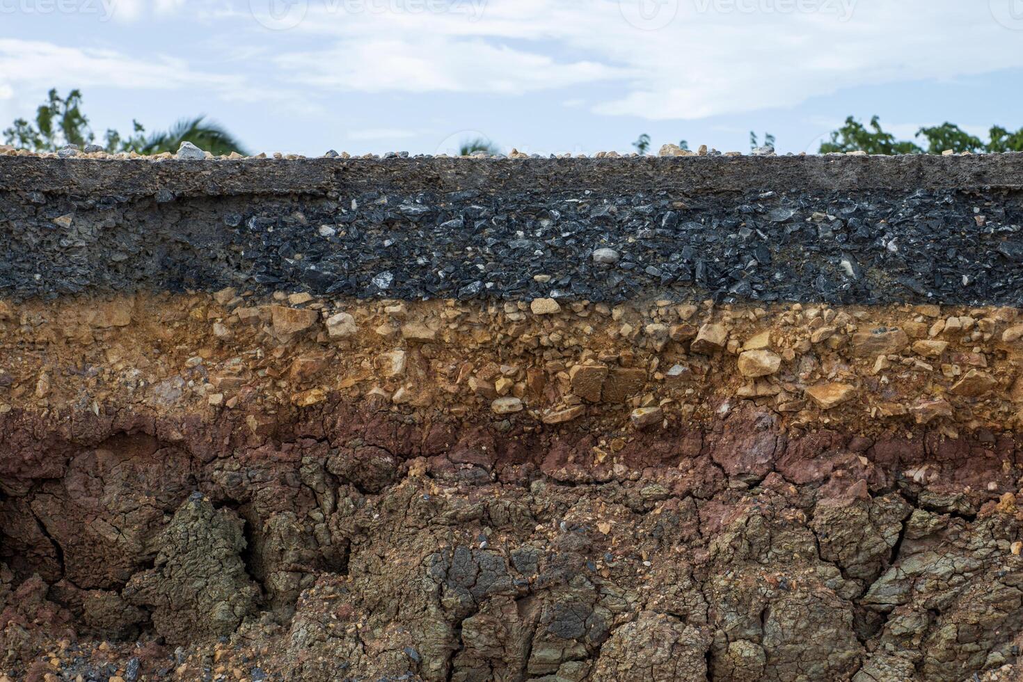 The layers of soil and rock of road. photo