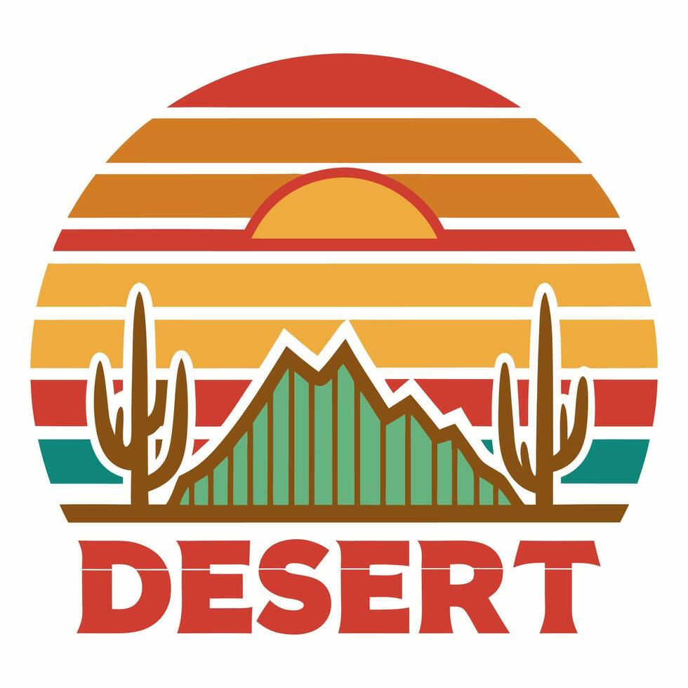 Logo vintage retro desert with sun for your business or Tshirt design vector