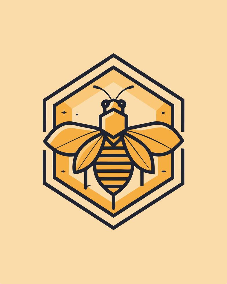 Monoline bee with hexagon for your honey shop logo, or your business vector