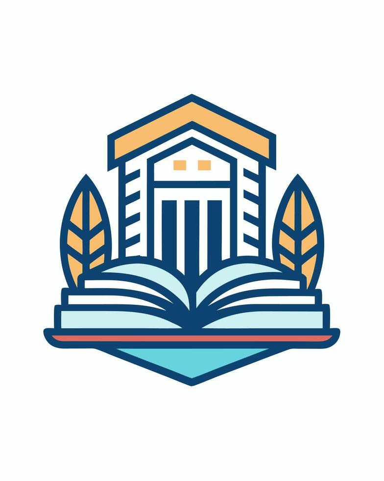 Monoline logo concept book with building like university, institute or school for your businees logo or your community vector