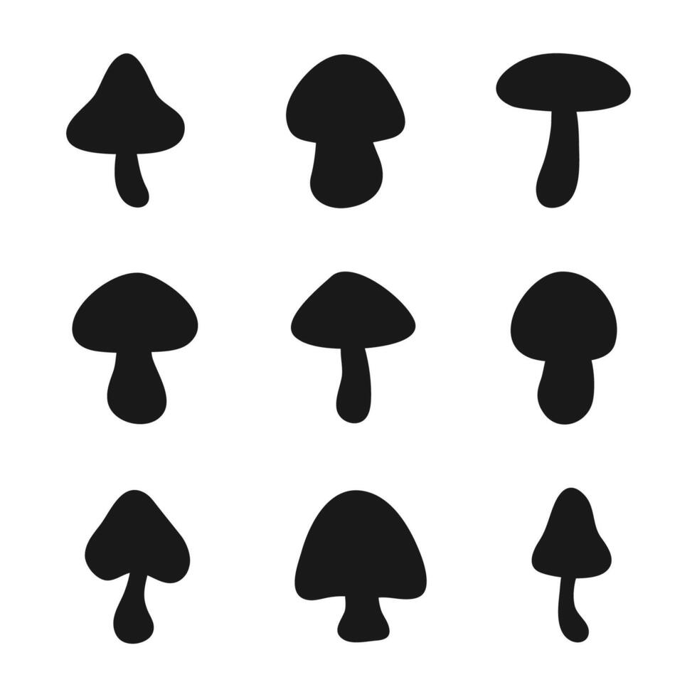 Mushroom silhouettes collection isolated on white background vector