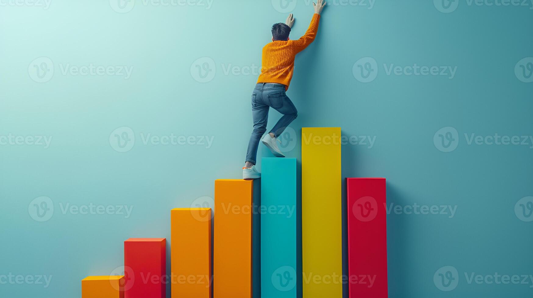 Person Climbing a Bar Graph, Business Stock Photography, Climbing, bar graph, business photo