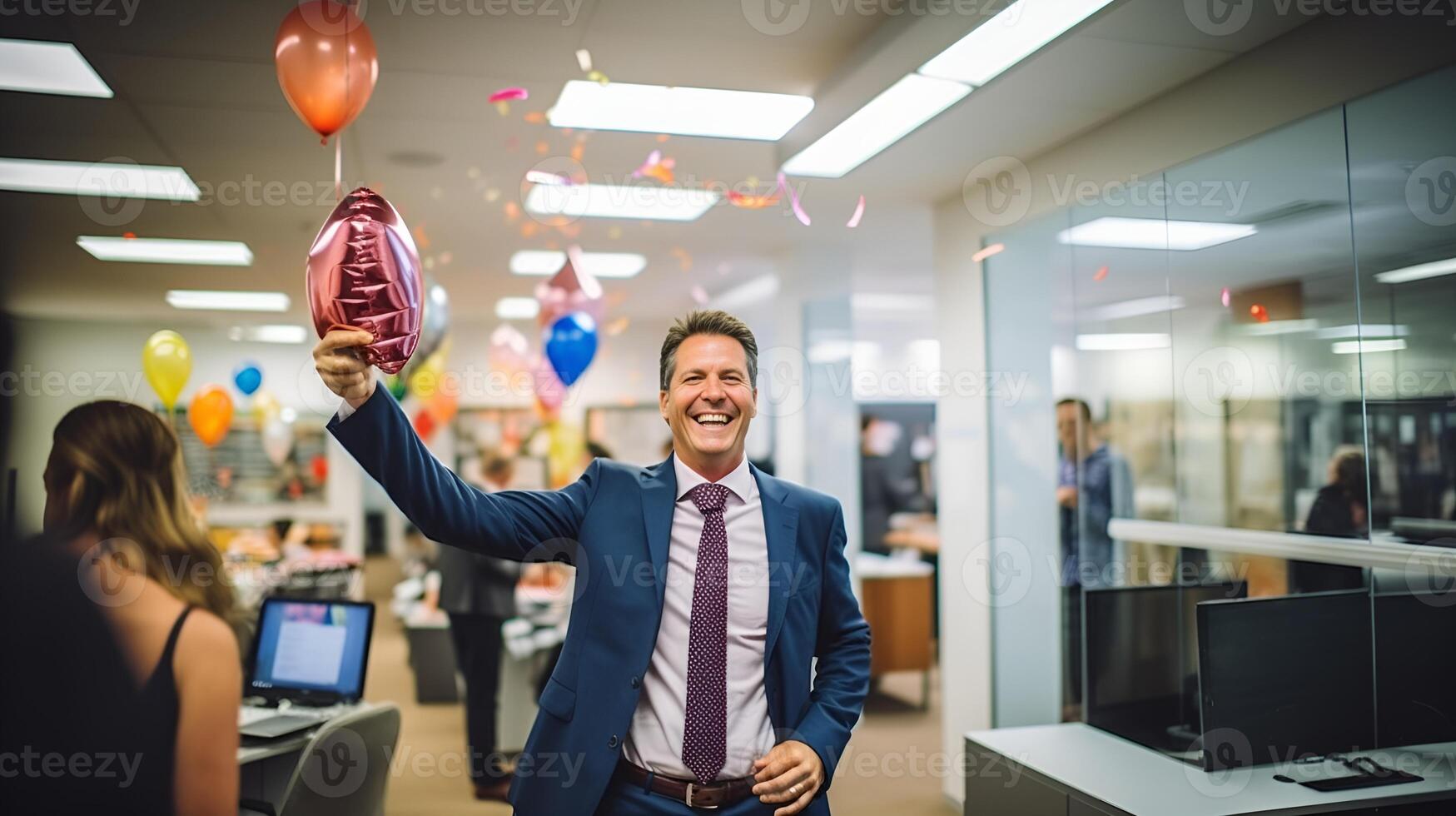 Celebrating Man in Blurred Law Office Setting, Celebrating, man, law office, blurred setting photo
