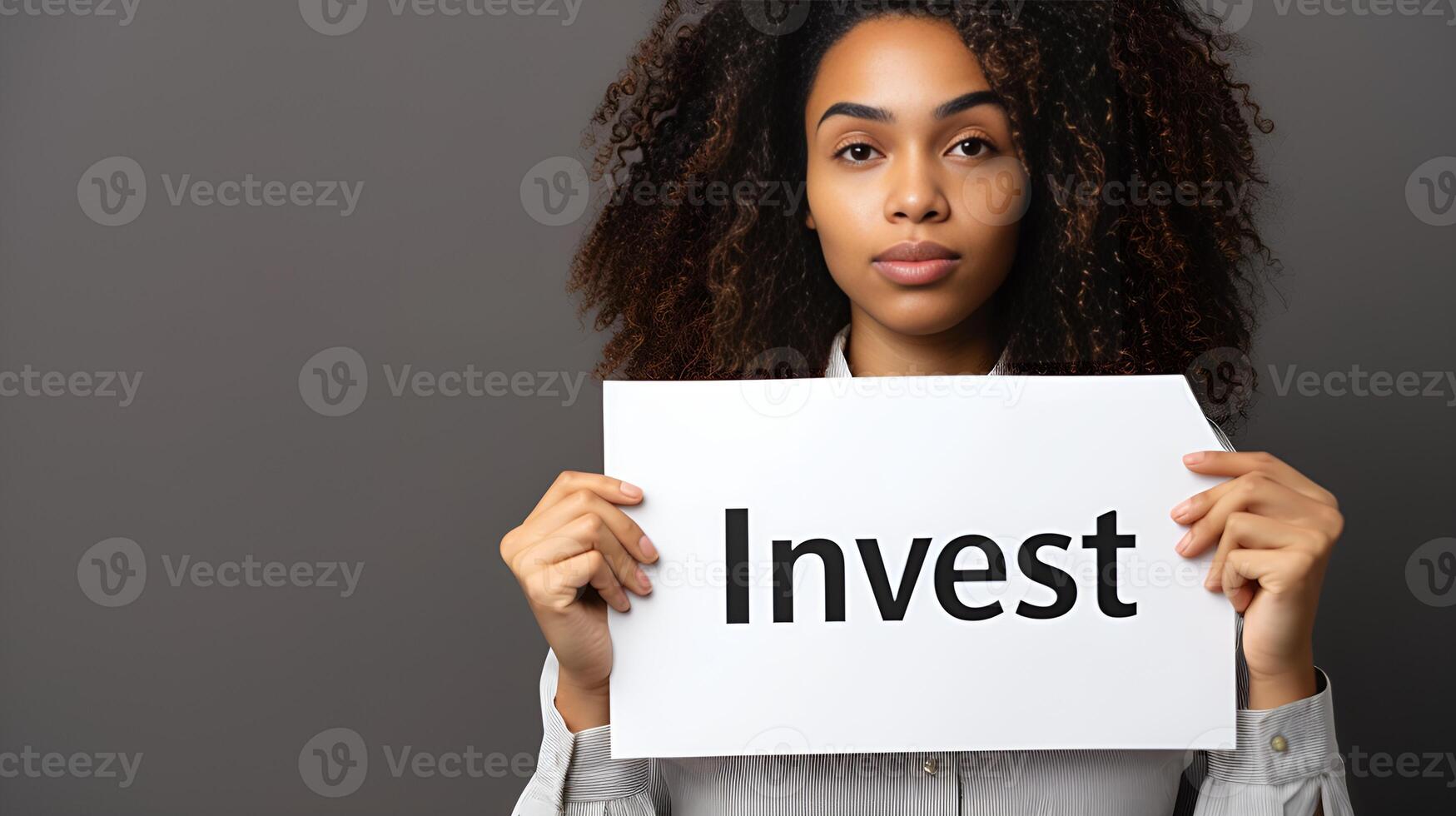 Woman Holding White Board with the Text of Invest in, Woman, holding, white board, text, invest, portrait photo