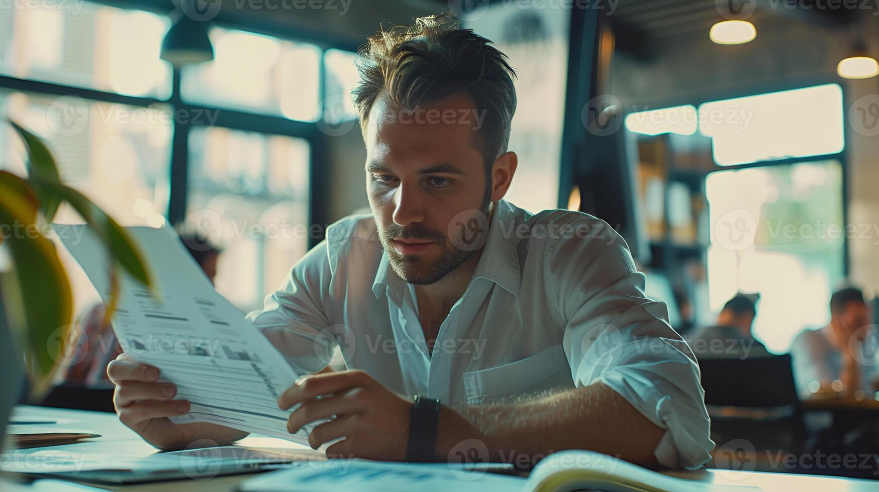 Businessman Reviewing Financial Forecasts with Team, Reviewing, financial forecasts, team photo