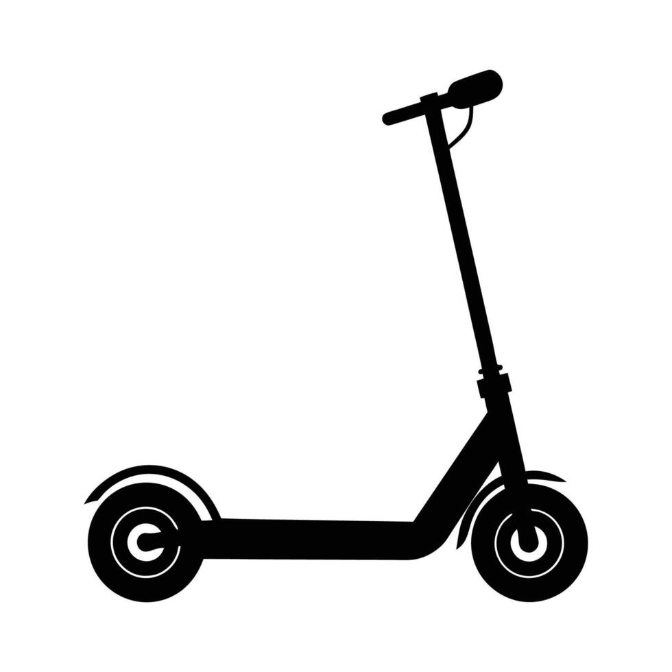 Minimal Two wheeled Kick scooter silhouette, electric and non electric two wheeled scooter vector