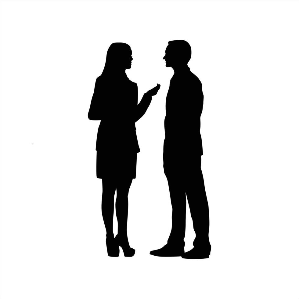 official man and woman standing and talking each other vector