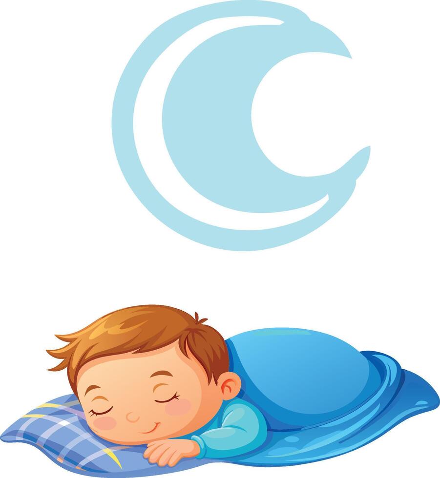 Baby sleeping with pillow and blanket vector
