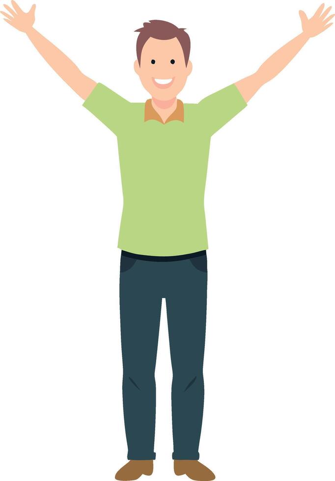 Happy man raising hands in celebration with a big smile on his face vector