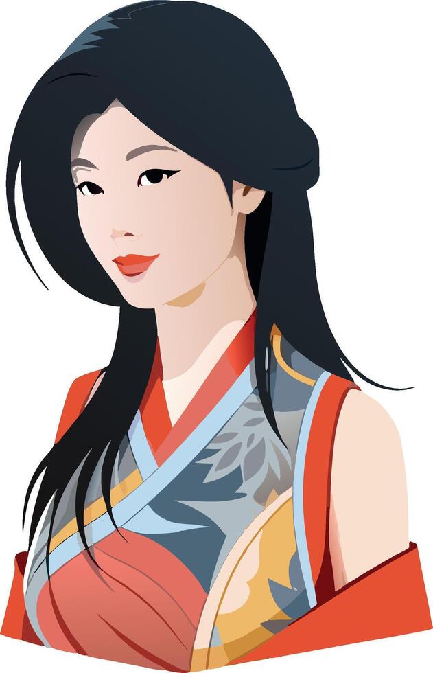 Young woman wearing kimono looking over shoulder vector