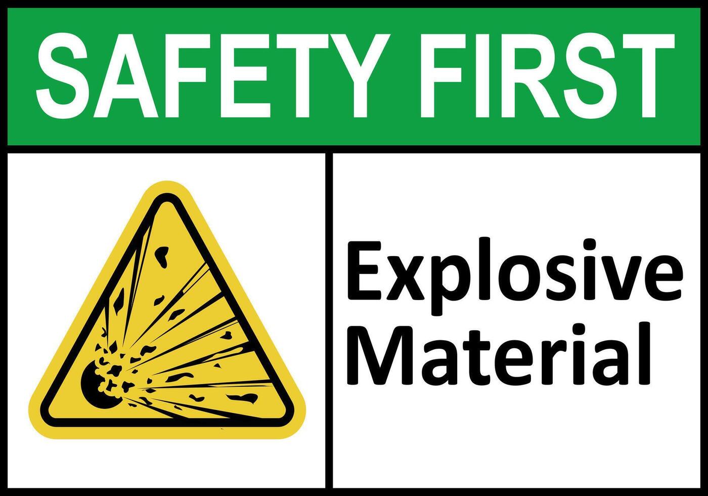 Explosive sign. Warning of danger near warehouses and containers with explosives. Warning sign for explosives. Danger to life. Caution, explosive material. Laboratory work. vector