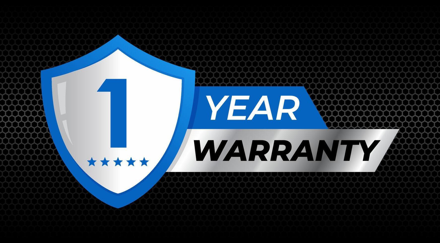 1 year warranty shield label icon badge design. blue and silver color. illustration eps 10 vector