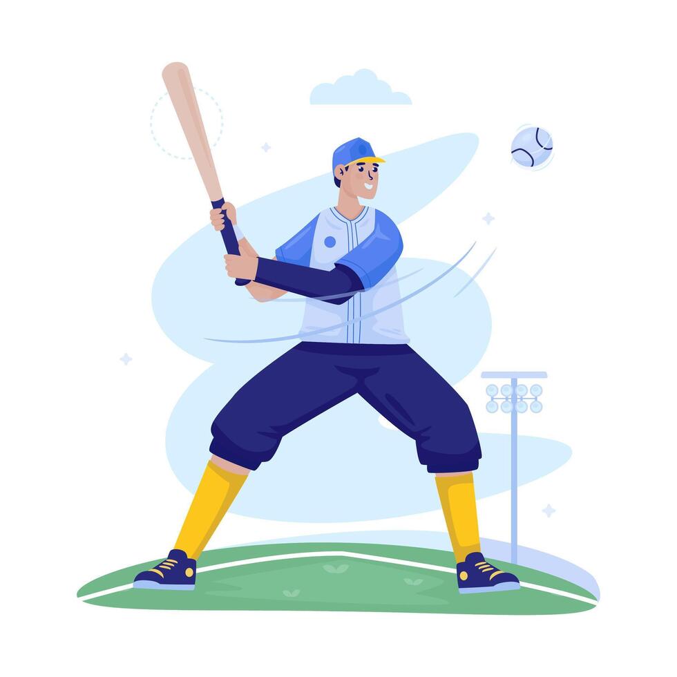 Flat design of a man playing baseball in action vector