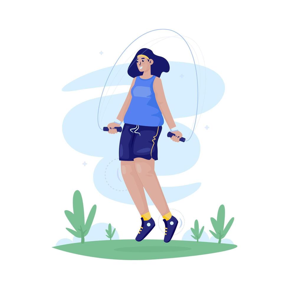 Flat design of a girl enjoy playing jump rope vector