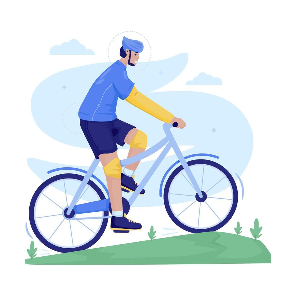 Flat design of a man cycling routine vector