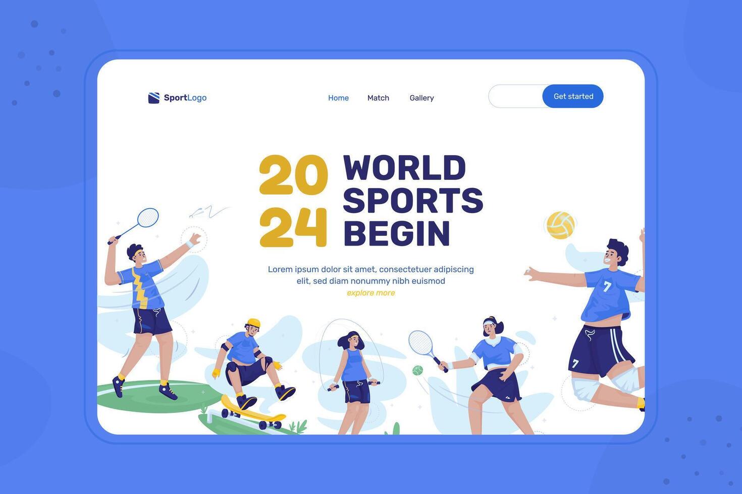 World sports games competitions illustration on landing page design vector