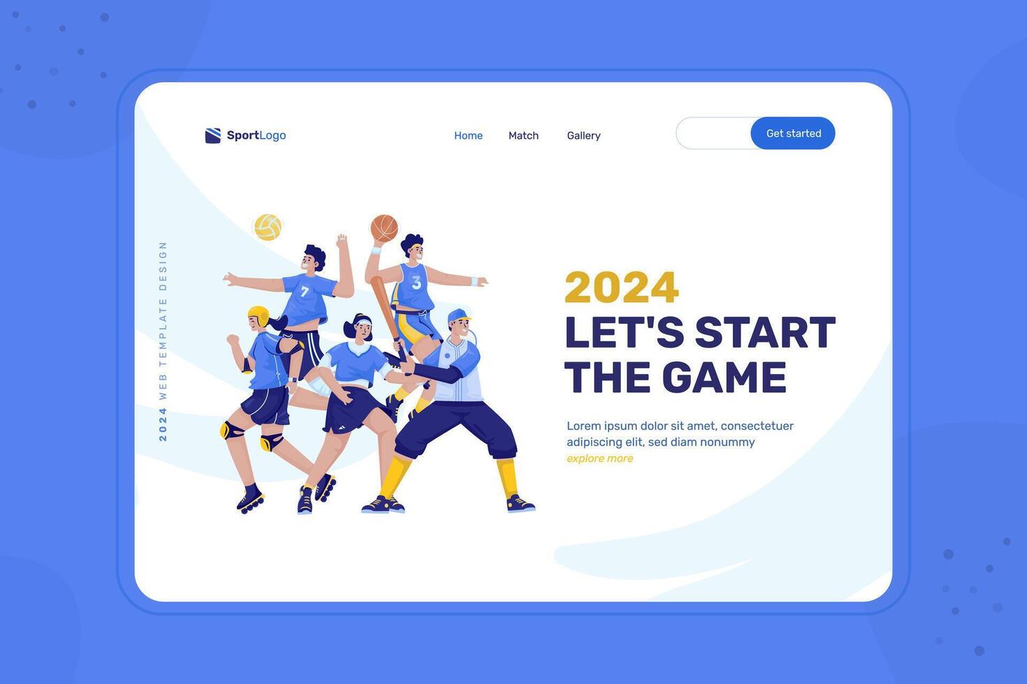 Start sport games illustration on landing page design vector