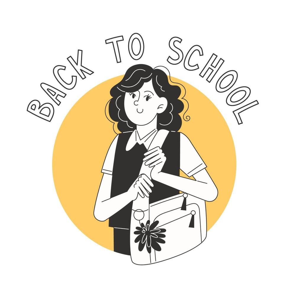 A schoolgirl with a school bag on her shoulder vector