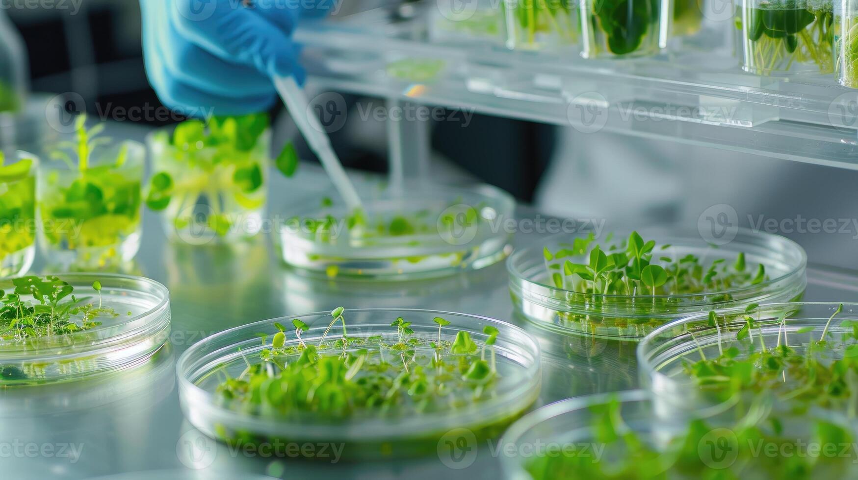 Microalgae Growing in Petri Dishes in Laboratory Setting photo