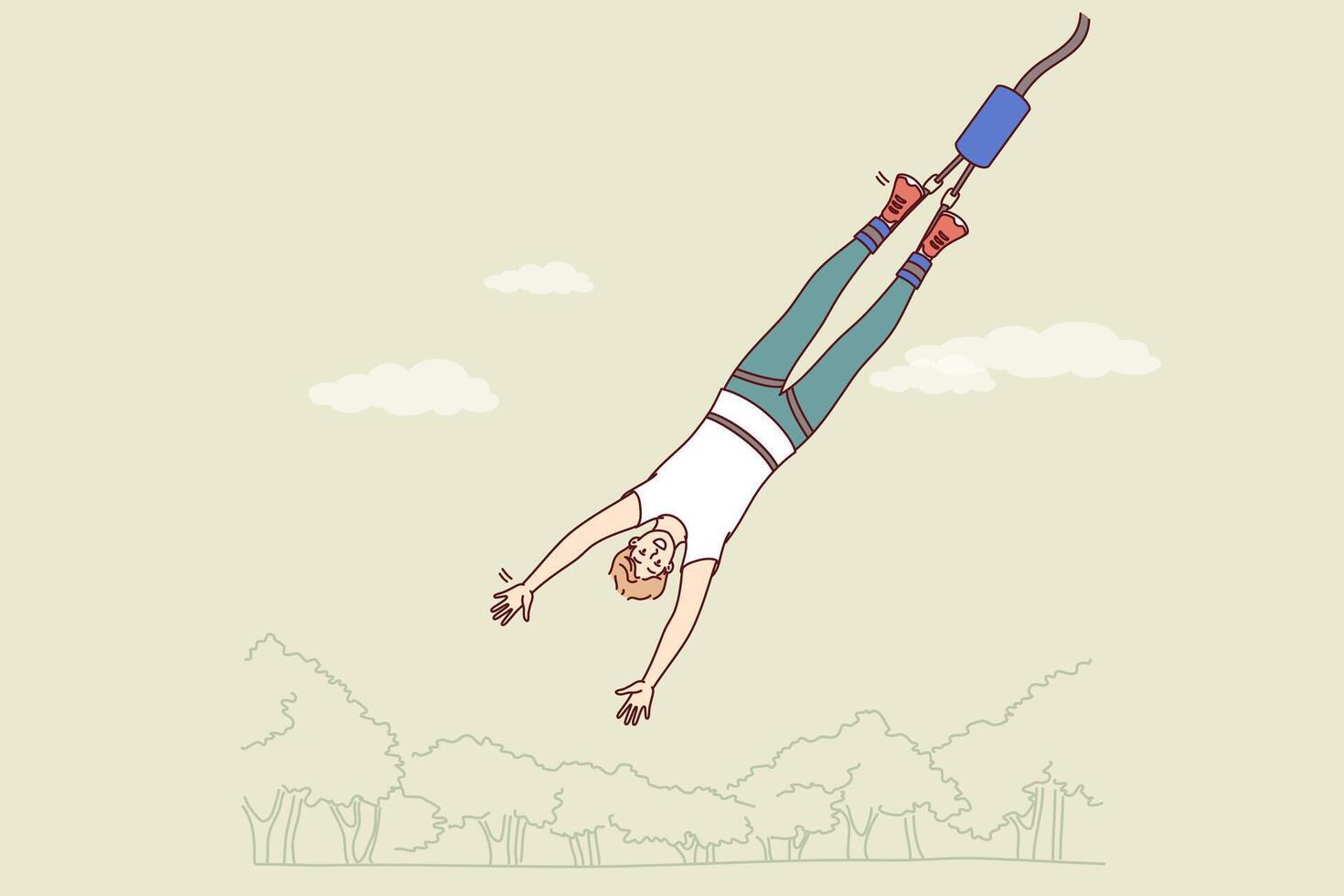 Man gets addicted to bungee jumping, enjoying extreme sport that releases adrenaline into blood vector