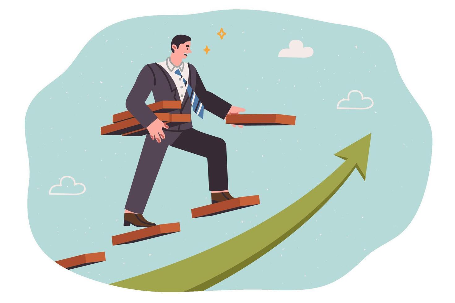 Business man builds career ladder and rises to new heights in corporate industry vector
