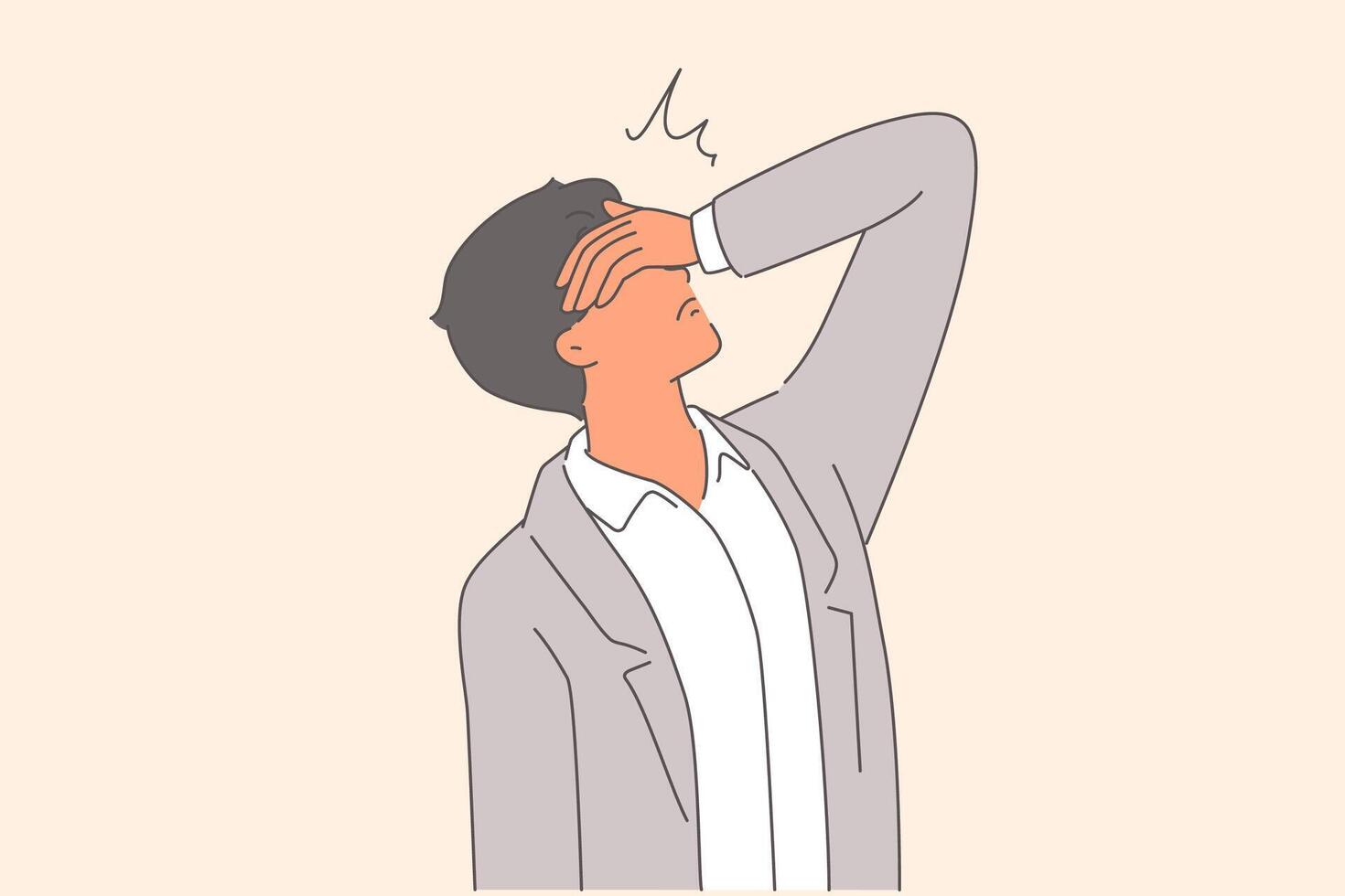 Desperate man makes face palm gesture, demonstrating hopelessness due to difficult life situation vector