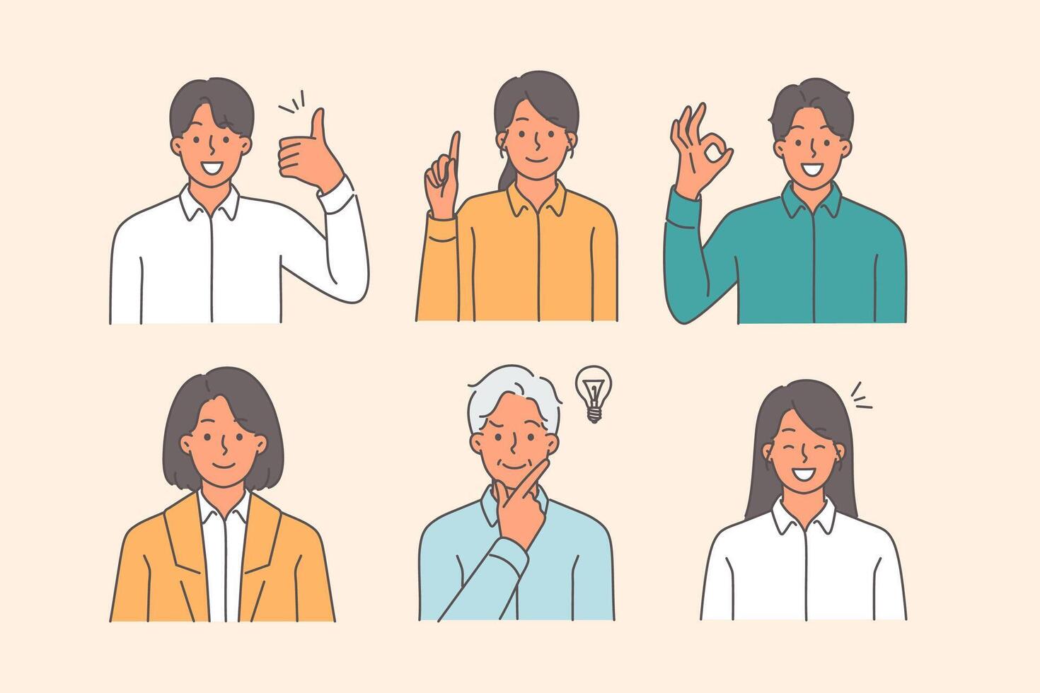 Positive business people make gestures of approval and smile as sign of support and solidarity vector