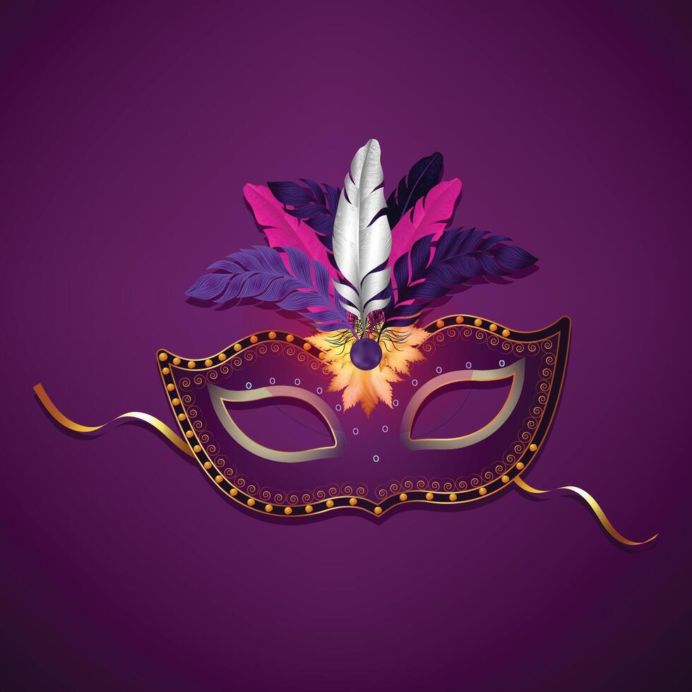 a purple carnival mask with a feather on it vector