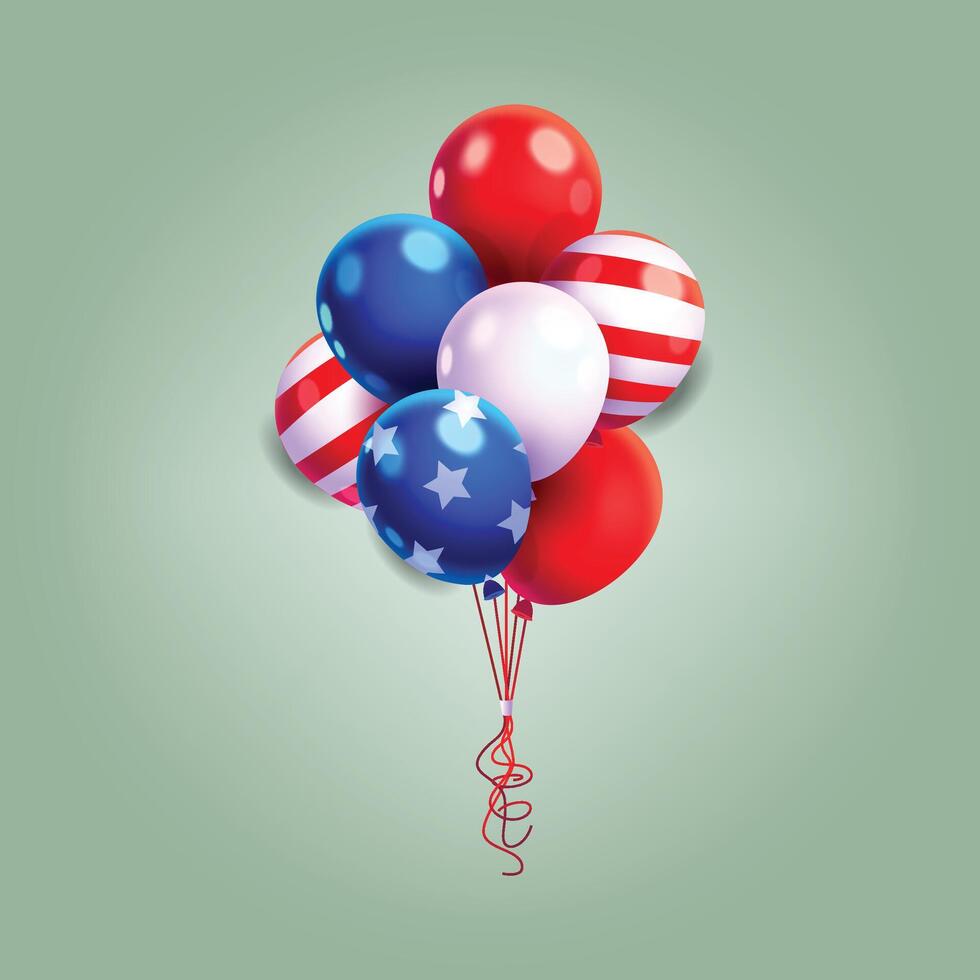 Happy Memorial Day realistic balloons in American, USA color and ribbons, serpentine, confetti. vector