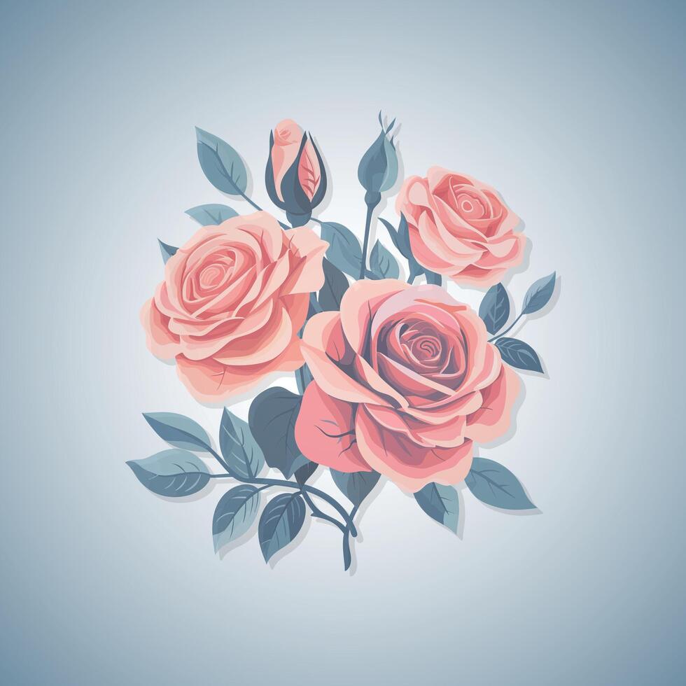 Roses. Red, pink, and white rose flowers and green leaves isolated on a white background. Set of floral design elements. vector