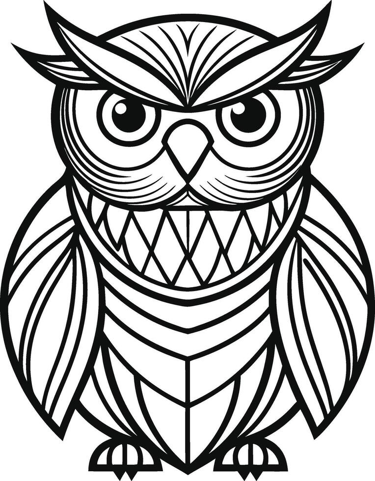 A black and white drawing of an owl vector