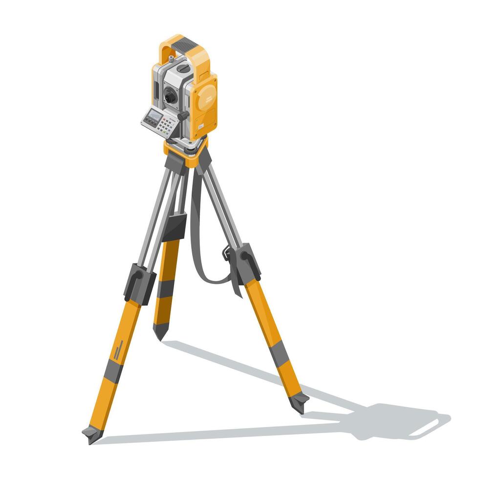 land surveyor equipment tool theodolite isometric isolated on white background vector