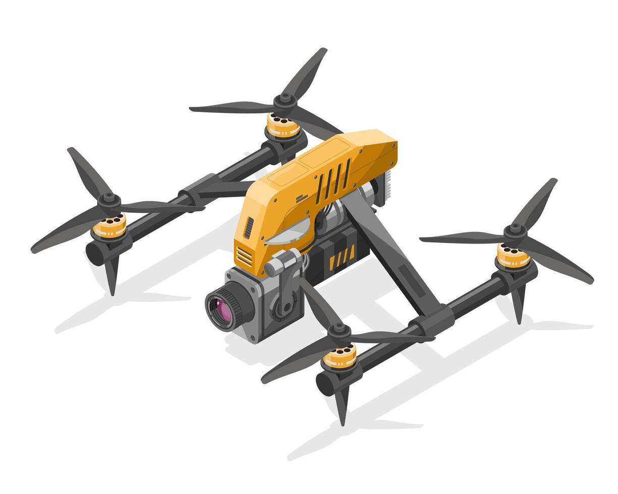 Industrial UAV drone for industrial inspaction tecnology fro professional pilot isometric isolated yellow vector