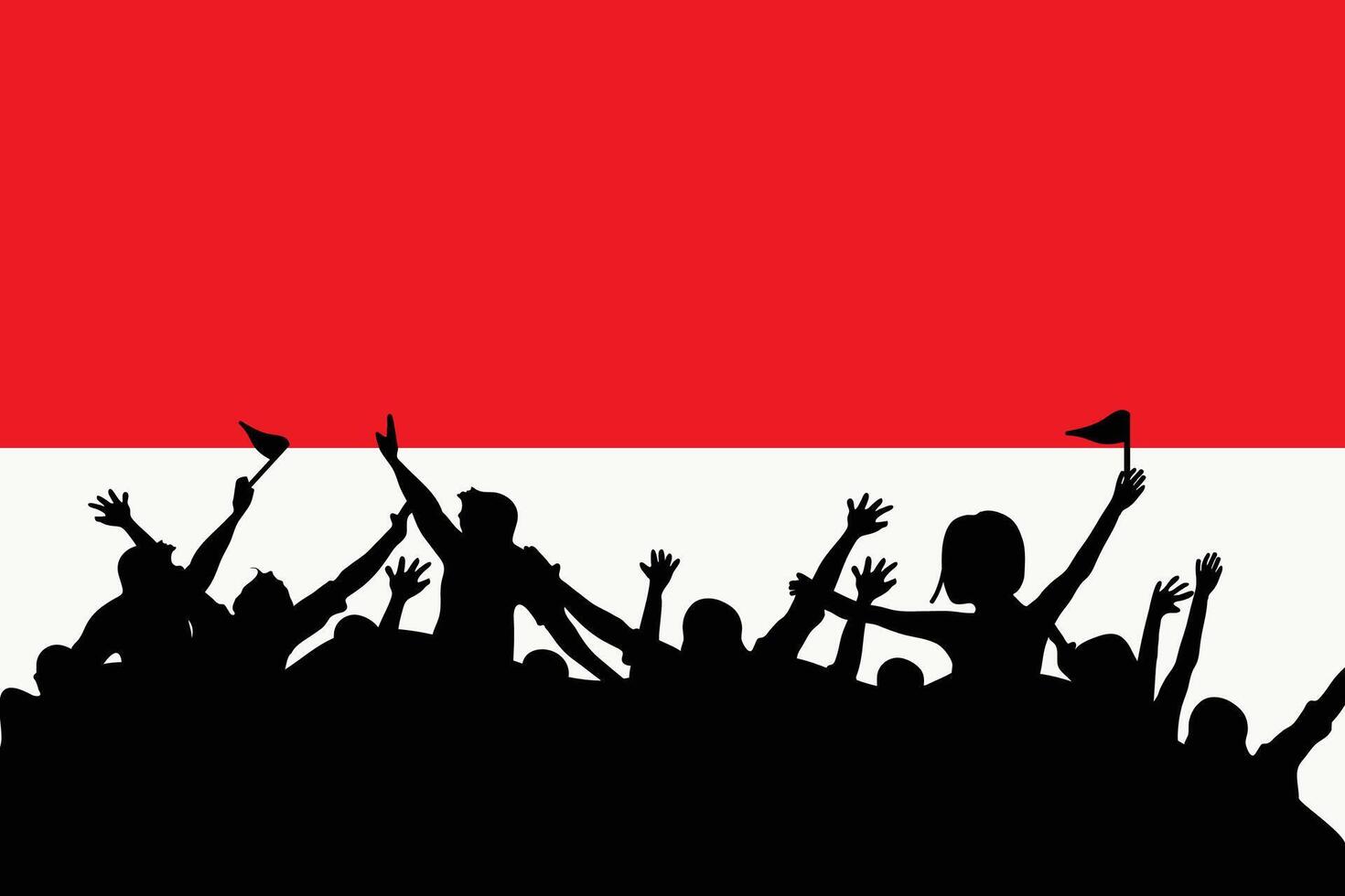 Crowd Silhouette on Indonesia Flag for Independence Day vector