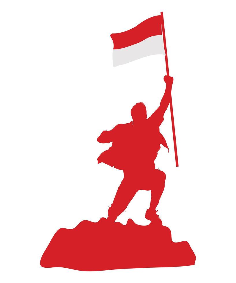 Silhouette of a Man Holding a Flag for Indonesia Independence Day vector