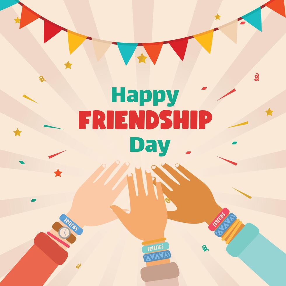 Hand drawn Shaking hands strongly on international happy friendship day social media post vector