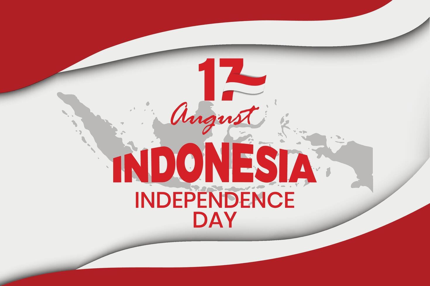 A festive design celebrating Indonesia Independence Day.Indonesian flags and silhouette indonesian map on white background vector