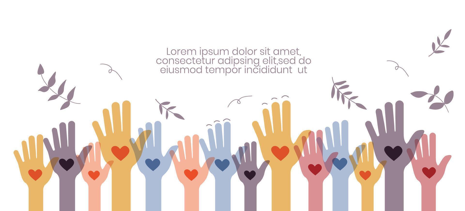 Raised hands. Volunteering, teamwork concert. illustration vector