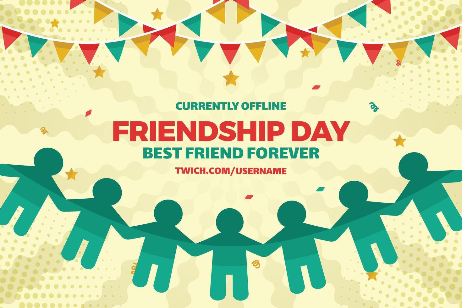 Paper Human Figures with Flags and Star on Colorful Banner Background - Friendship Day Celebration vector