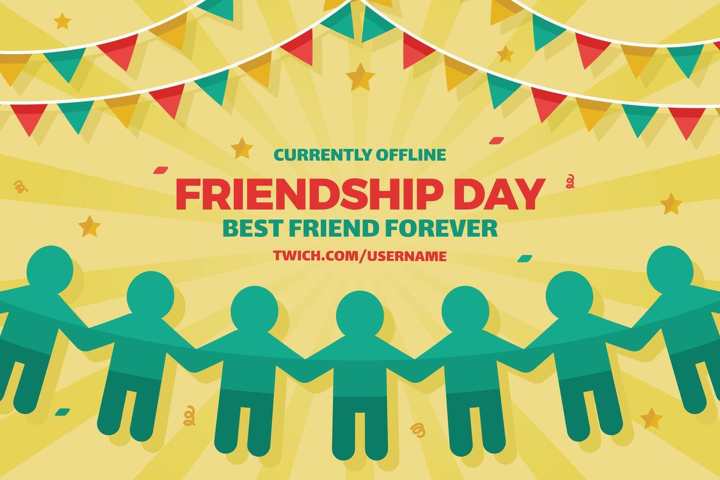 Paper human figures with flags and star on color banner background. Friendship Day celebration vector