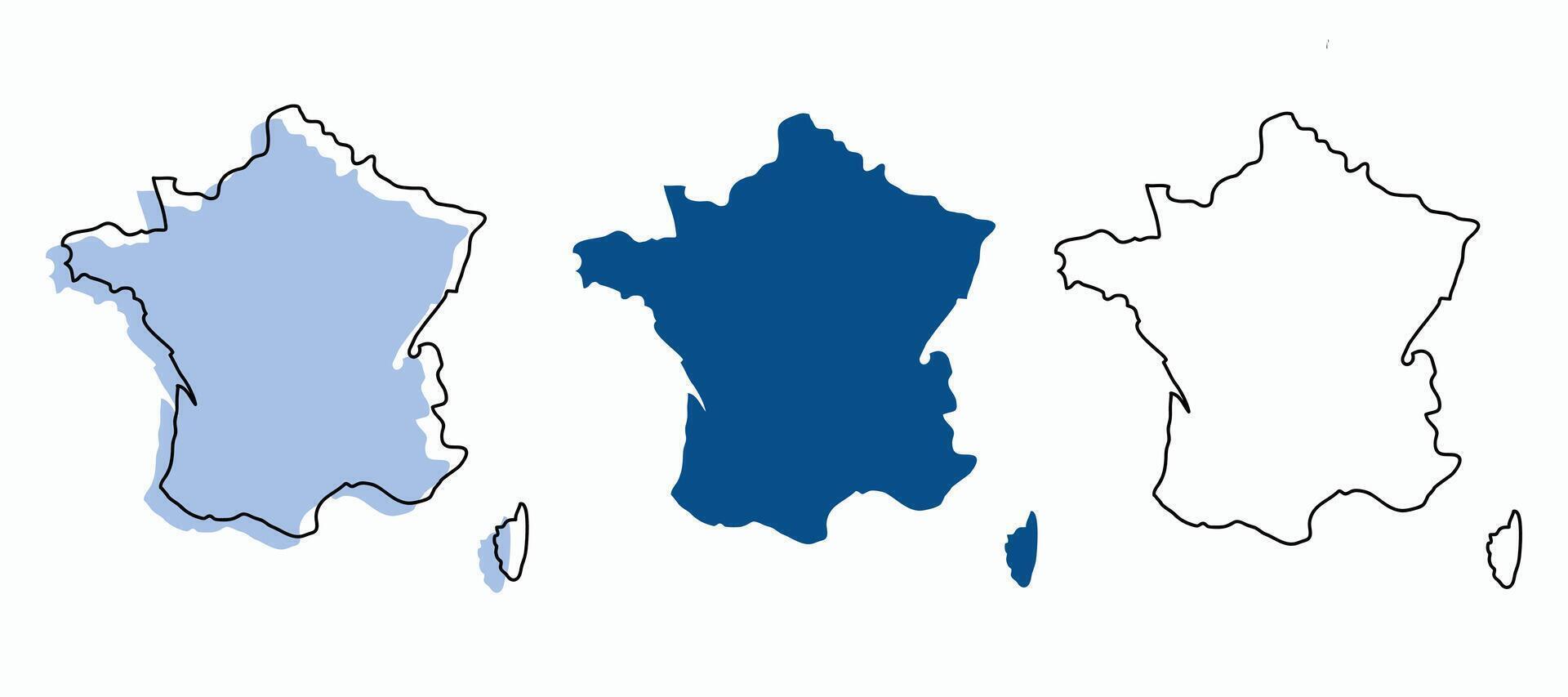 Map of France in blue color, and outline. Silhouette of Country isolated on white background. illustration vector