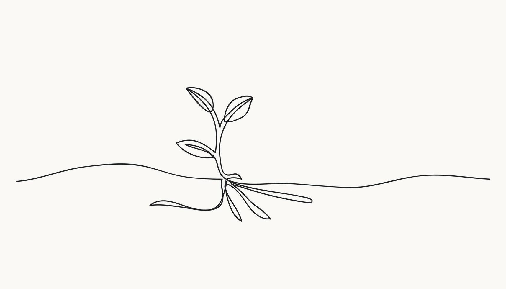 Growing Sprout One Line Art with Roots - Illustration vector